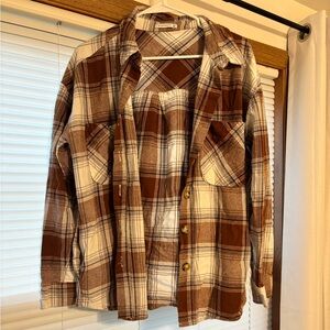 Staccato Tan and White Plaid Top